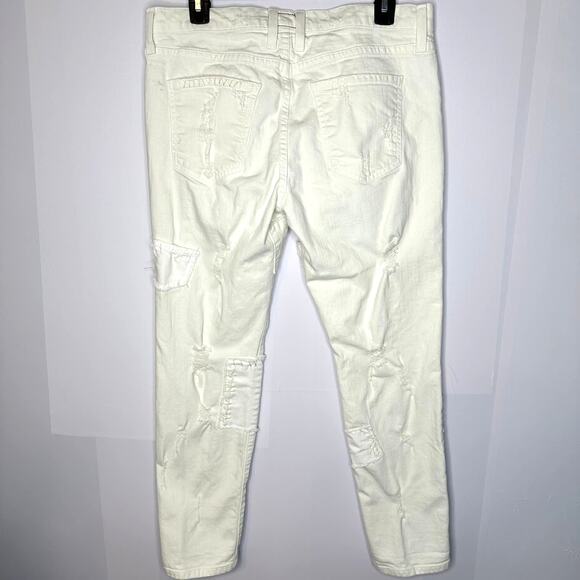 Current/Elliott The Fling White Moto Distressed Slim Boyfriend Patch Jeans 28 - Picture 7 of 10